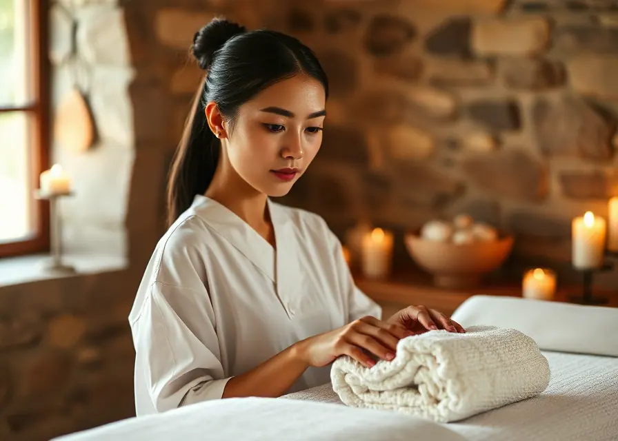An esthetician preparing a treatment room